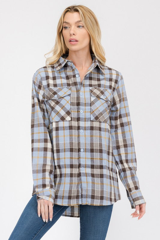 BOYFRIEND Fit Checker Plaid Flannel Long Sleeve - Faylinn & Co