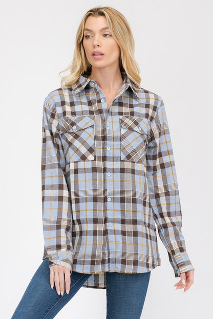 BOYFRIEND Fit Checker Plaid Flannel Long Sleeve - Faylinn & Co