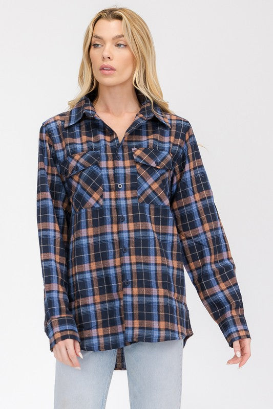 BOYFRIEND Fit Checker Plaid Flannel Long Sleeve - Faylinn & Co