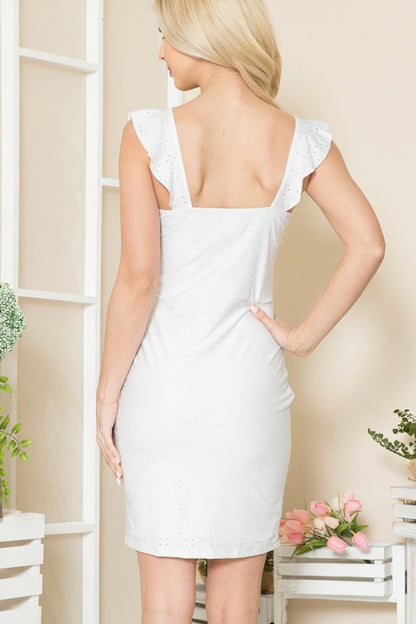 Eyelet Ruffle Sleeve Dress - Faylinn & Co