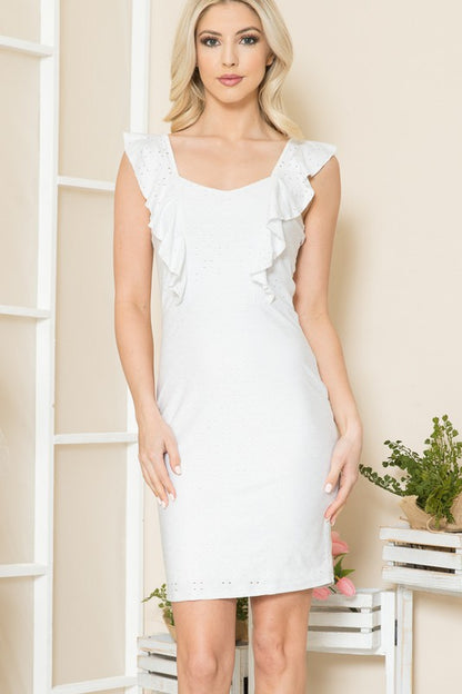 Eyelet Ruffle Sleeve Dress - Faylinn & Co