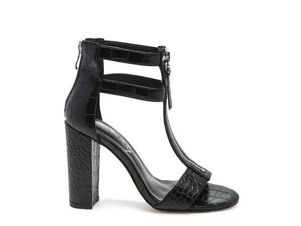 FELICITY Zip Up Croc Textured Sandals - Faylinn & Co