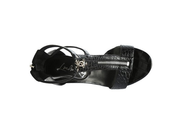 FELICITY Zip Up Croc Textured Sandals - Faylinn & Co