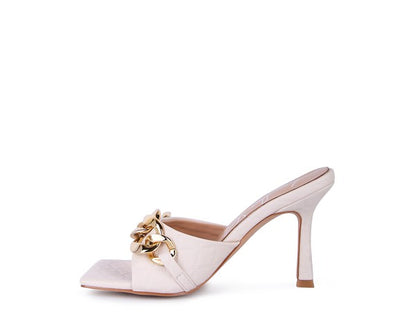 MERMAID Quilted Metal Chain Heeled Sandals - Faylinn & Co