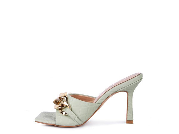 MERMAID Quilted Metal Chain Heeled Sandals - Faylinn & Co
