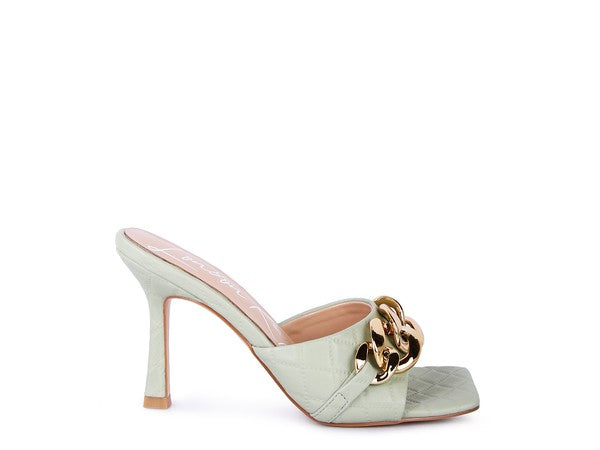 MERMAID Quilted Metal Chain Heeled Sandals - Faylinn & Co