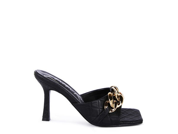 MERMAID Quilted Metal Chain Heeled Sandals - Faylinn & Co