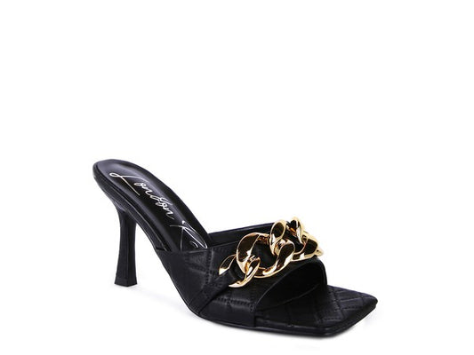 MERMAID Quilted Metal Chain Heeled Sandals - Faylinn & Co