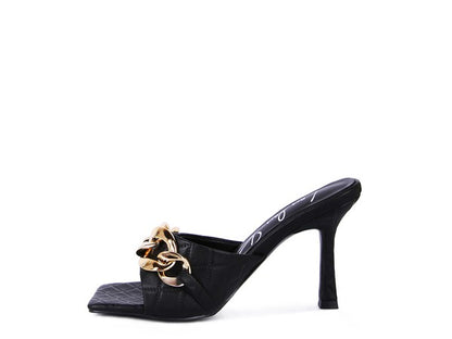 MERMAID Quilted Metal Chain Heeled Sandals - Faylinn & Co