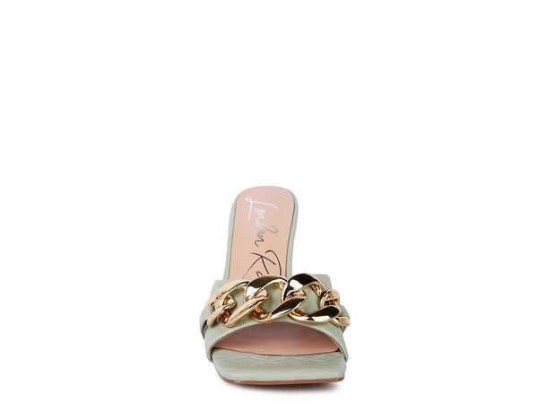 MERMAID Quilted Metal Chain Heeled Sandals - Faylinn & Co