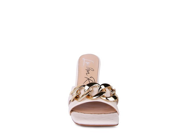 MERMAID Quilted Metal Chain Heeled Sandals - Faylinn & Co