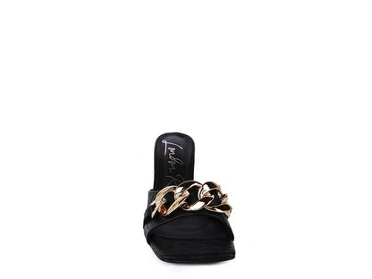 MERMAID Quilted Metal Chain Heeled Sandals - Faylinn & Co