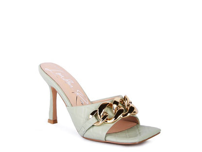 MERMAID Quilted Metal Chain Heeled Sandals - Faylinn & Co