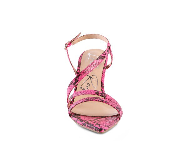 CHERRY TART Snake Print Spool Heel Sandals - Faylinn & Co