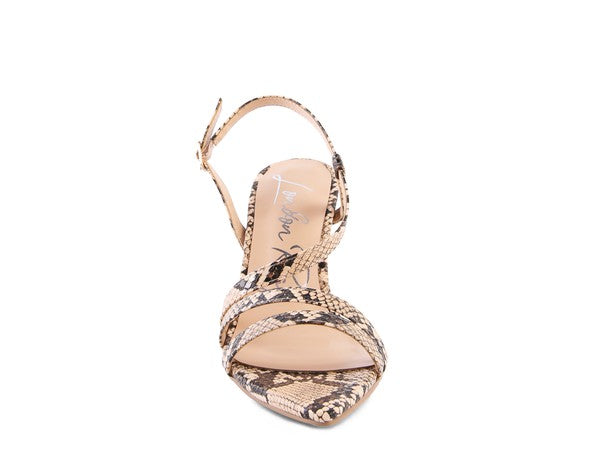 CHERRY TART Snake Print Spool Heel Sandals - Faylinn & Co