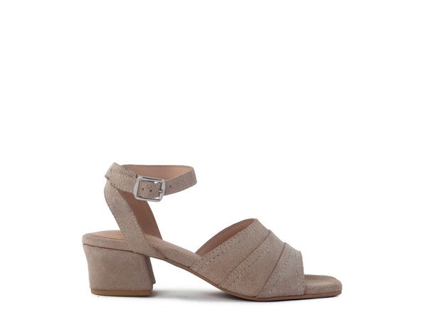 SIGRID FINE SUEDE BLOCK HEELED SANDAL IN NUDE - Faylinn & Co