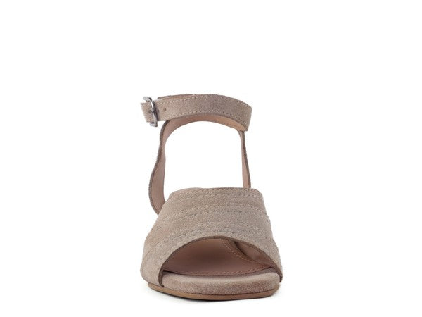 SIGRID FINE SUEDE BLOCK HEELED SANDAL IN NUDE - Faylinn & Co