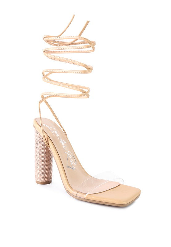 SCANSTA LACE UP DIAMANTE HIGH HEEL SANDAL - Faylinn & Co