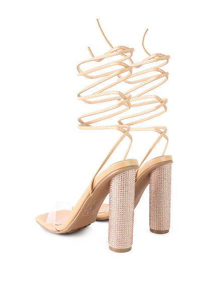 SCANSTA LACE UP DIAMANTE HIGH HEEL SANDAL - Faylinn & Co