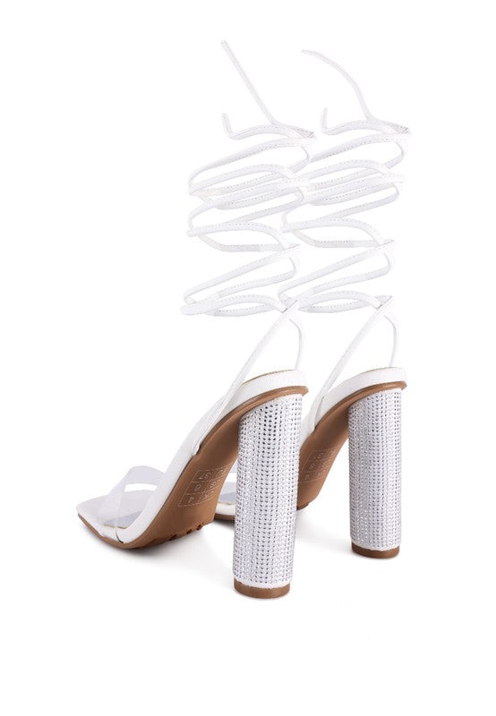 SCANSTA LACE UP DIAMANTE HIGH HEEL SANDAL - Faylinn & Co