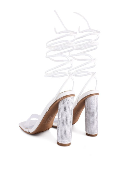 SCANSTA LACE UP DIAMANTE HIGH HEEL SANDAL - Faylinn & Co