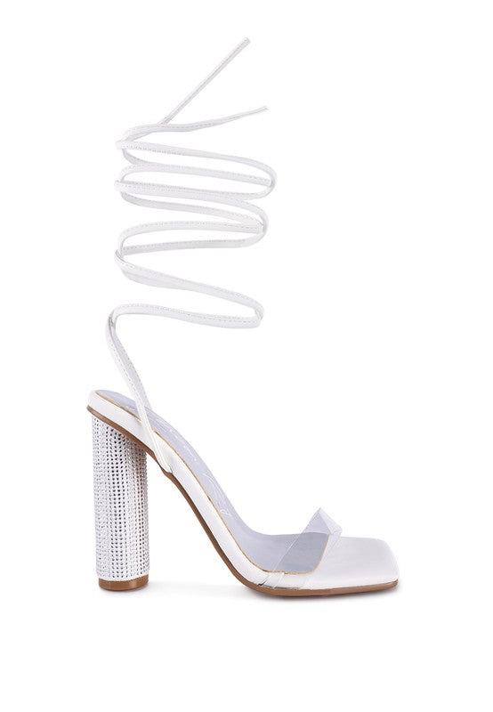 SCANSTA LACE UP DIAMANTE HIGH HEEL SANDAL - Faylinn & Co