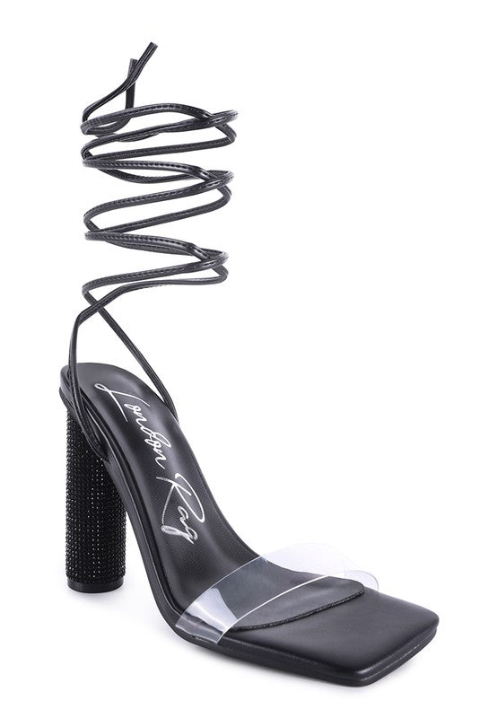 SCANSTA LACE UP DIAMANTE HIGH HEEL SANDAL - Faylinn & Co