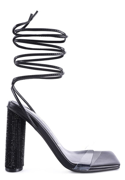 SCANSTA LACE UP DIAMANTE HIGH HEEL SANDAL - Faylinn & Co