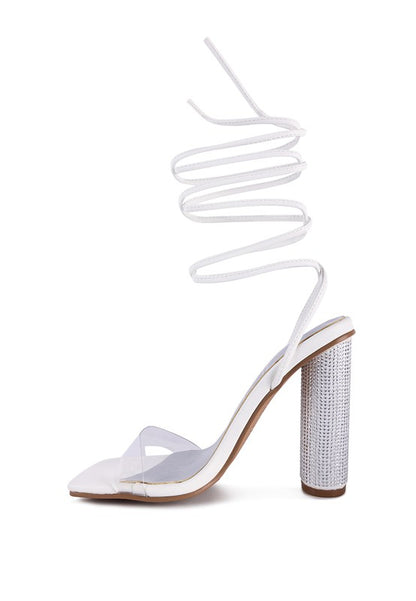 SCANSTA LACE UP DIAMANTE HIGH HEEL SANDAL - Faylinn & Co