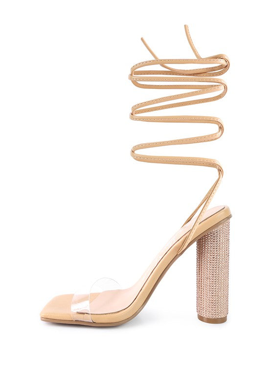 SCANSTA LACE UP DIAMANTE HIGH HEEL SANDAL - Faylinn & Co