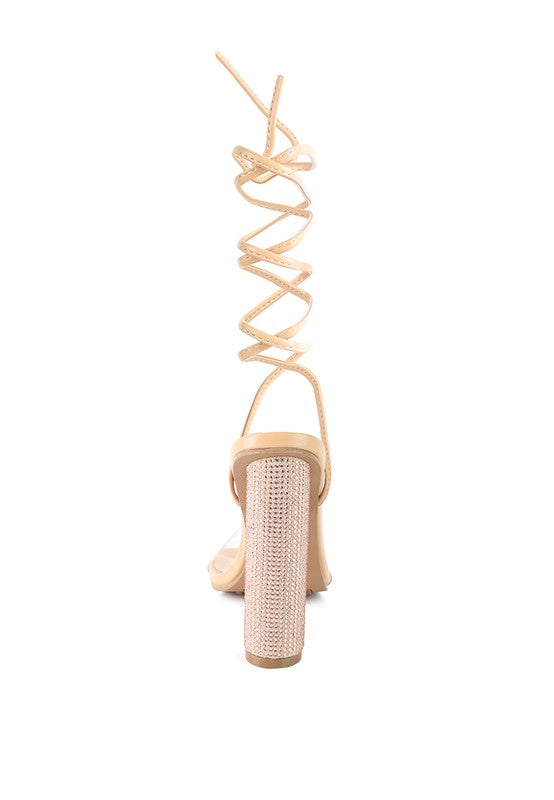 SCANSTA LACE UP DIAMANTE HIGH HEEL SANDAL - Faylinn & Co