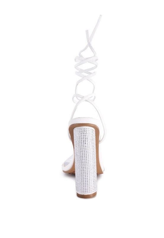 SCANSTA LACE UP DIAMANTE HIGH HEEL SANDAL - Faylinn & Co