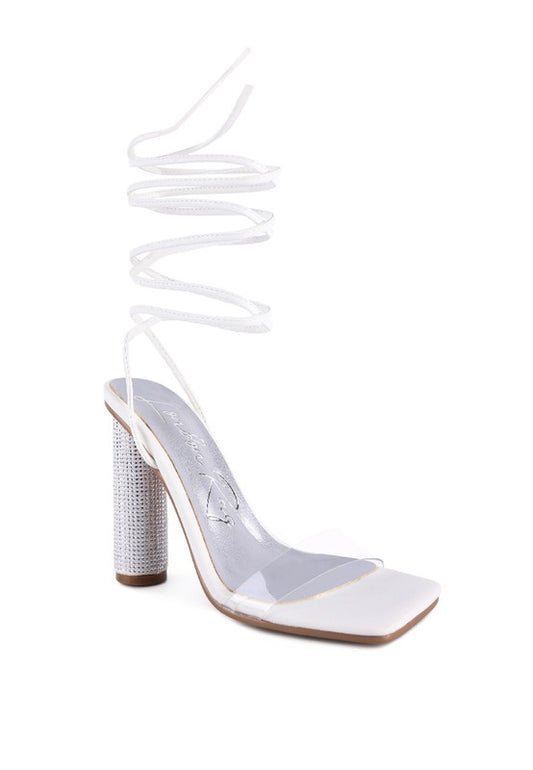 SCANSTA LACE UP DIAMANTE HIGH HEEL SANDAL - Faylinn & Co