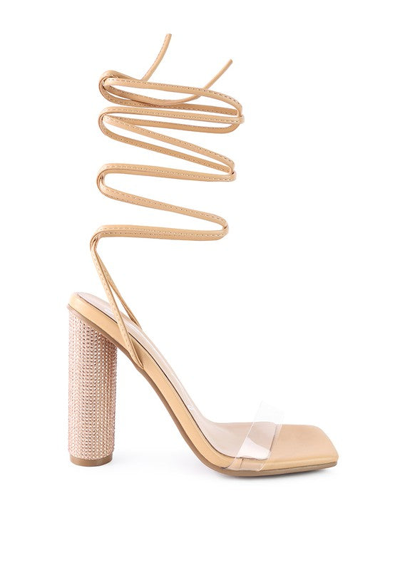 SCANSTA LACE UP DIAMANTE HIGH HEEL SANDAL - Faylinn & Co