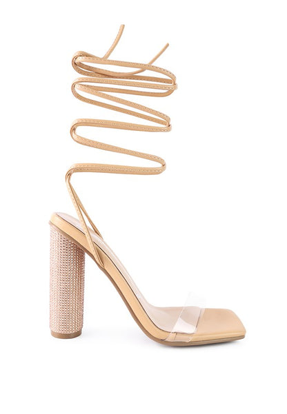SCANSTA LACE UP DIAMANTE HIGH HEEL SANDAL - Faylinn & Co