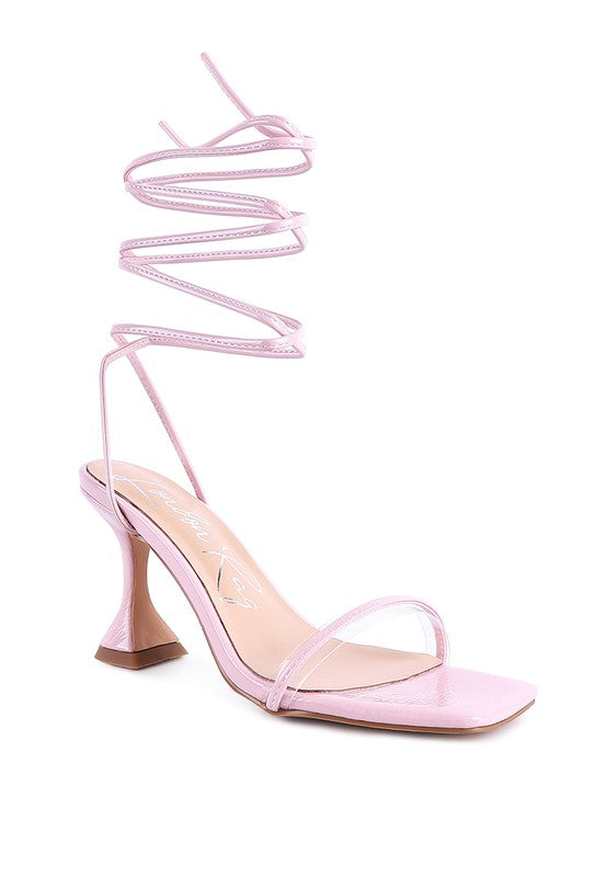 BITEN BERRY SPOOL HEELED LACE UP SANDAL - Faylinn & Co