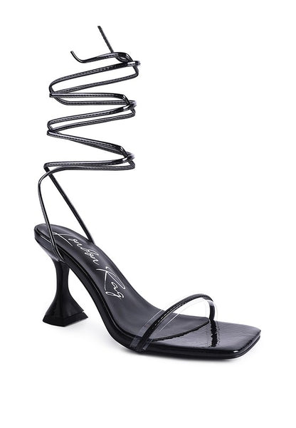 BITEN BERRY SPOOL HEELED LACE UP SANDAL - Faylinn & Co