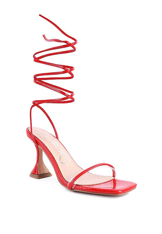 BITEN BERRY SPOOL HEELED LACE UP SANDAL - Faylinn & Co