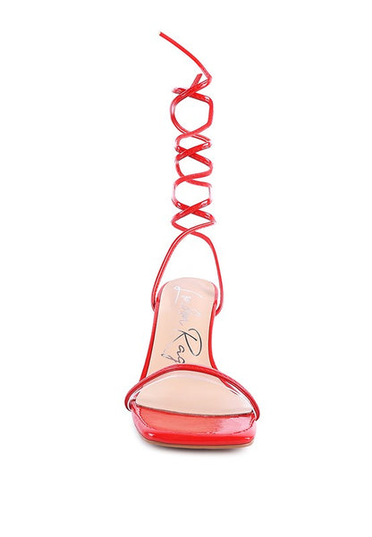 BITEN BERRY SPOOL HEELED LACE UP SANDAL - Faylinn & Co