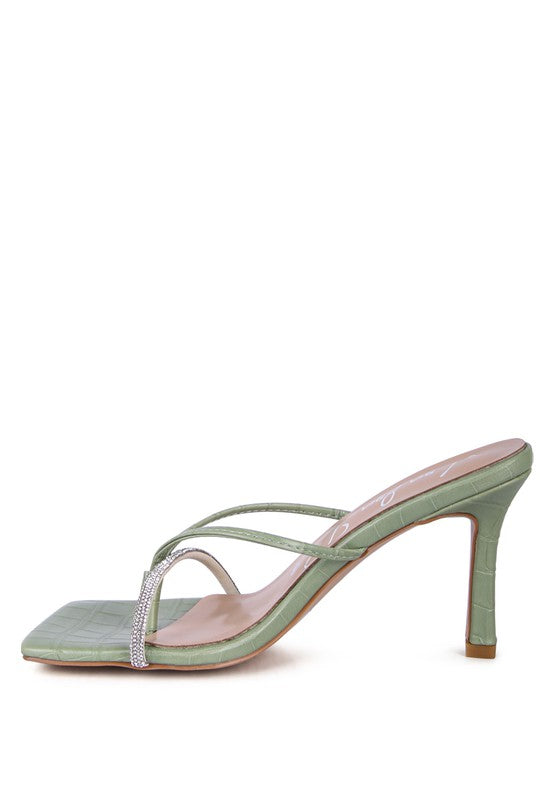 FETISH CROC RHINESTONE SLIDER SANDALS - Faylinn & Co