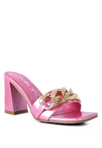 PLAYDOLL METAL CHAIN DETAIL BLOCK HEEL SANDAL - Faylinn & Co