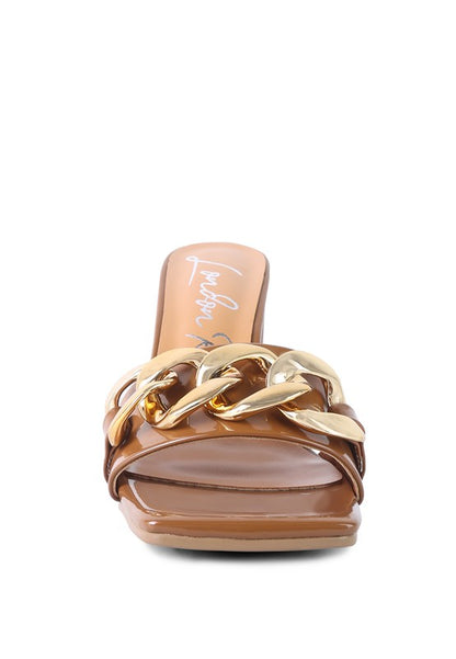 PLAYDOLL METAL CHAIN DETAIL BLOCK HEEL SANDAL - Faylinn & Co