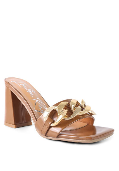 PLAYDOLL METAL CHAIN DETAIL BLOCK HEEL SANDAL - Faylinn & Co
