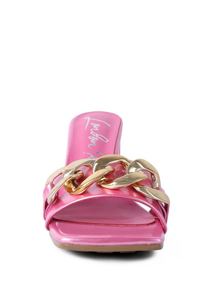 PLAYDOLL METAL CHAIN DETAIL BLOCK HEEL SANDAL - Faylinn & Co