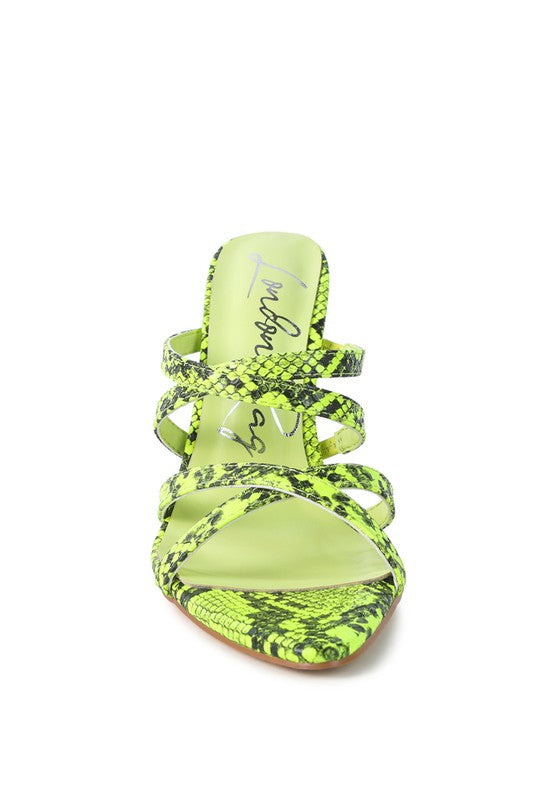 NIGHTCLUB HIGH HEELED NEON ANIMAL SANDALS - Faylinn & Co