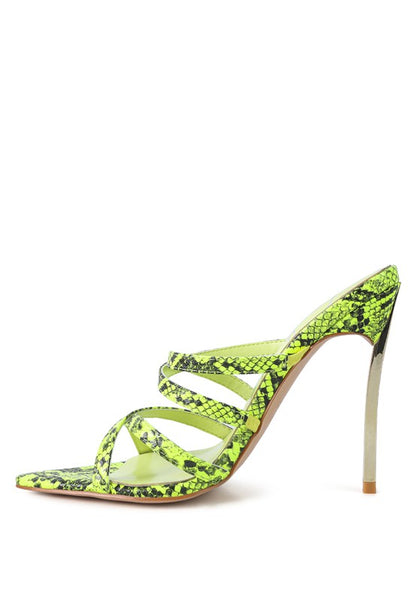 NIGHTCLUB HIGH HEELED NEON ANIMAL SANDALS - Faylinn & Co