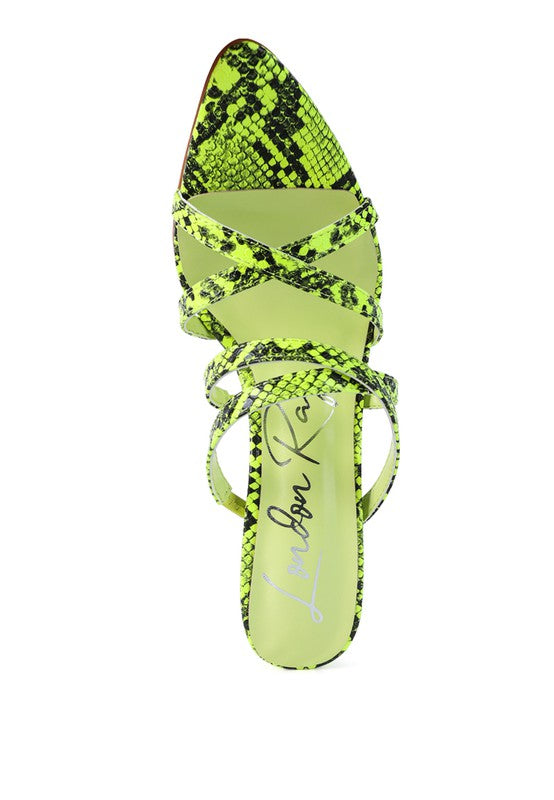 NIGHTCLUB HIGH HEELED NEON ANIMAL SANDALS - Faylinn & Co