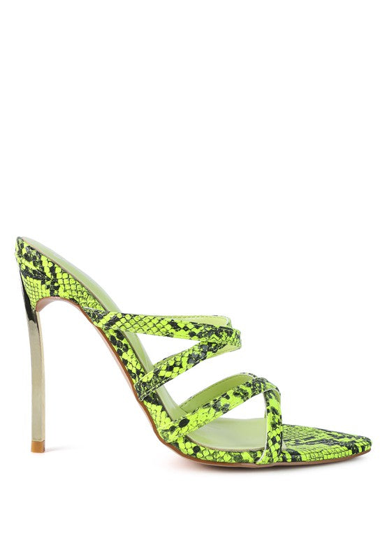 NIGHTCLUB HIGH HEELED NEON ANIMAL SANDALS - Faylinn & Co