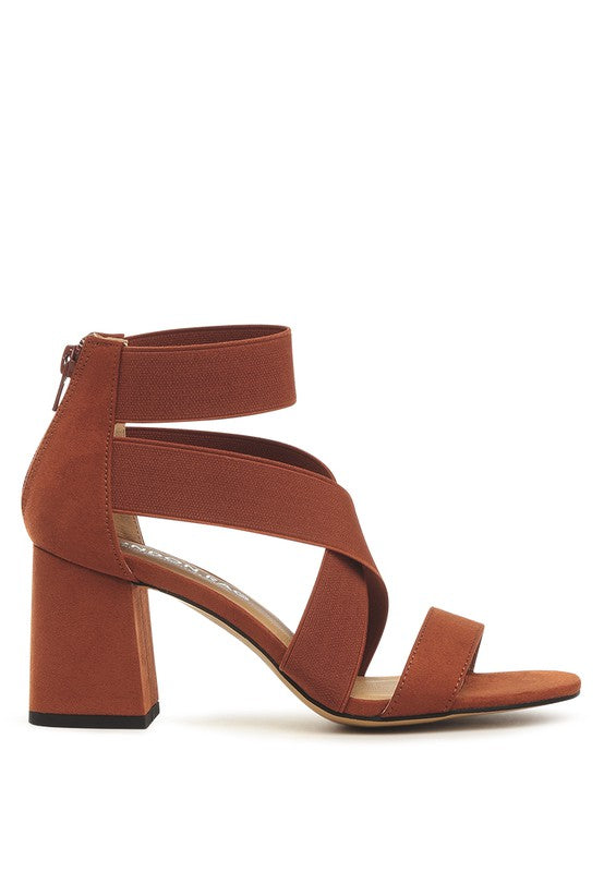 Benicia Elastic Strappy Block Heel Sandals - Faylinn & Co
