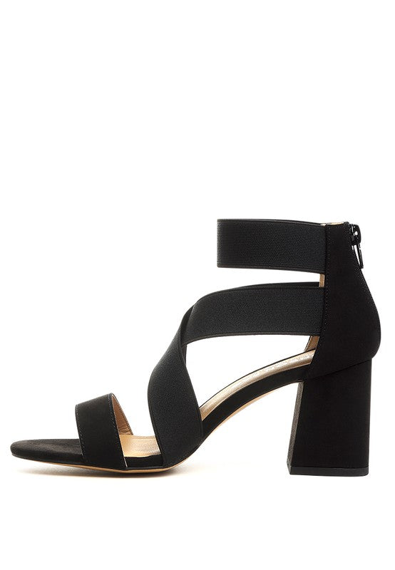 Benicia Elastic Strappy Block Heel Sandals - Faylinn & Co